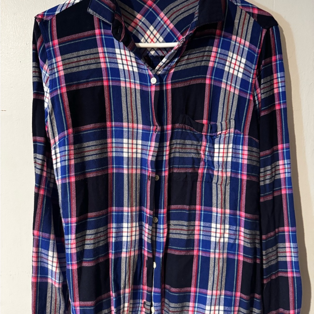 Old Navy Plaid Button-Down Shirt - Navy and Pink